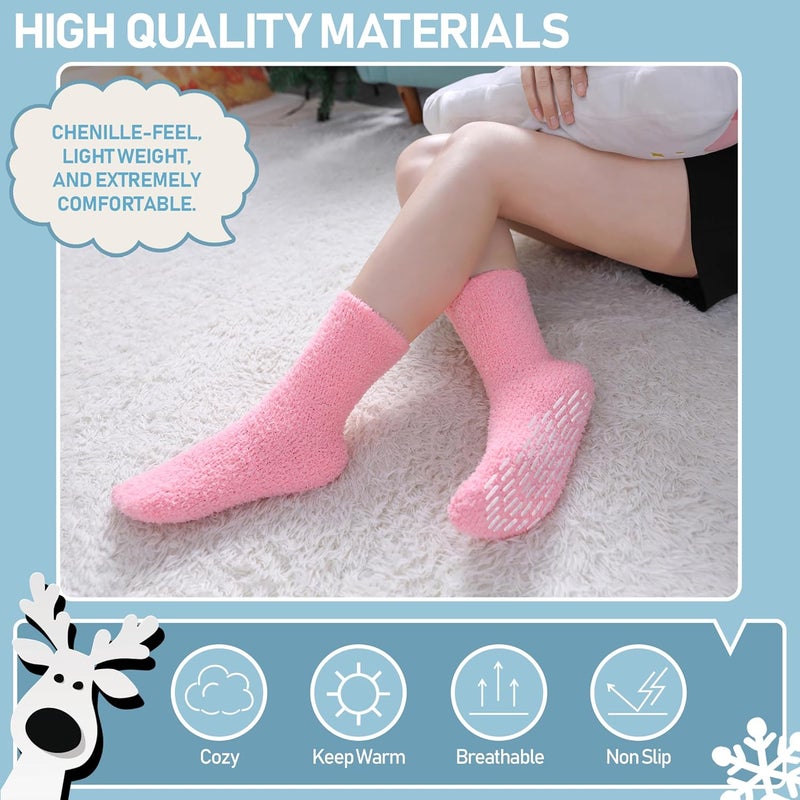 Yebing Store Non Slip Hospital Socks for Women with Grips Fuzzy Cozy Anti Skid Slipper Socks Winter Warm Soft Fluffy Sleep Socks - Image 5